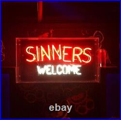 17 Sinners Welcome Acrylic Box Neon Sign Visual Real Glass Beer Bar Decor MM202