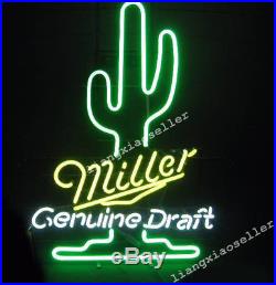 17X14 Miller Genuine Draft Cactus Logo REAL GLASS NEON SIGN BEER BAR PUB LIGHT