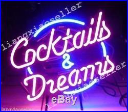 17X14 New COCKTAILS AND DREAMS HANDCRAFT REAL GLASS NEON LIGHT BEER BAR PUB SIGN