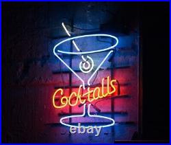 17x14 Cocktails Martini Beer Neon Lamp Light Sign Man Cave Wall Decor Display