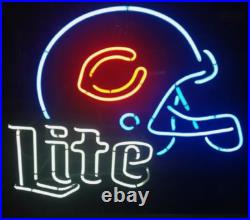 17x14 Helmet Chicago Bears Neon Sign Light Lamp Real Glass Beer Bar Decor LY