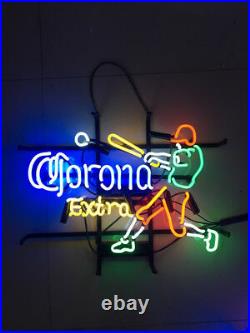 17x14Corona Baseball Player Neon Sign Light Beer Bar Pub Wall Hanging Artwork