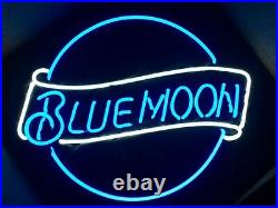 17x15 Blue Moon Neon Signs Real Glass Handmade Beer Bar Neon Sign US Stock