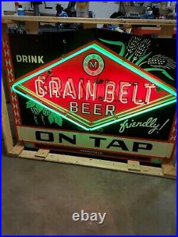 1930s Grain Belt Beer porcelain neon sign. Rare Chevrolet garage Ford Cadillac