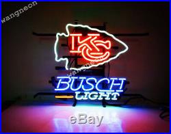 19X15 Kansas City Chiefs KC Busch Light Real Neon Sign Home Decor Beer Bar Light