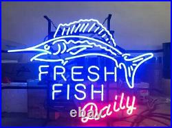 19x15 Fresh Fish Daily Cave Gift Beer Neon Sign Light Lamp Decor Glass Bar