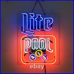 19x15Miller Lite Pool Neon Sign Light Beer Bar Pub Wall Hanging Handcraft Gift