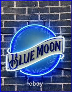 20x16 Blue Moon Beer Neon Sign Lamp Light Handmade Glass Artwork Bar Hanging