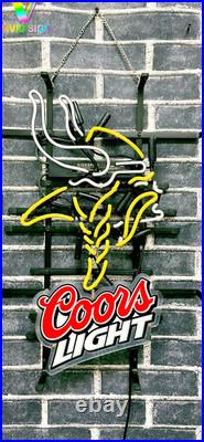 20x16 Coors Light Beer Minnesota Vikings Neon Sign Beer Man Cave Gift Lamp Bar