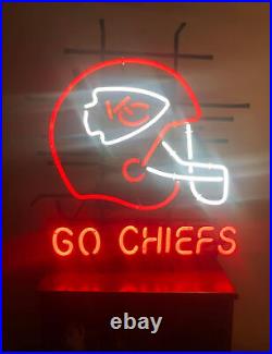 20x16 Kansas City Chiefs Helmet Go Chiefs Beer Neon Sign Light Lamp Visual Bar