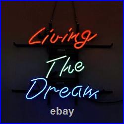 20x16 Living The Dream Neon Sign Light Lamp Business Bar Beer Glass Gift LY