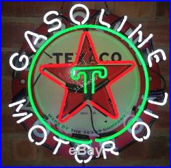 24X24 New Texaco Motor Gas & Oil Gasoline Car Dealer REAL NEON SIGN Beer Light
