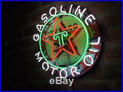 24X24 New Texaco Motor Gas & Oil Gasoline Car Dealer REAL NEON SIGN Beer Light