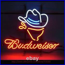 24x20 Cowboy Hat Beer Neon Sign Lamp Light Glass Handmade Decor Collection