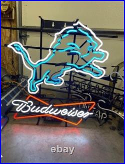 24x20 Detroit Lions Bowtie Beer Neon Sign Lamp Light Bar Club Window Decor