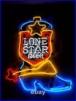 24x20 Lone Star Beer Boot Neon Sign Lamp Light Bar Room Gift Wall Party MM