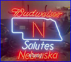 24x20 Nebraska Salutes Neon Sign Lamp Light Visual Handmade Decor Beer L