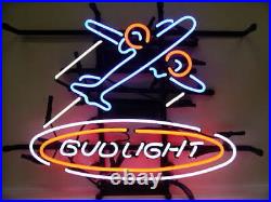 Airplane Aeroplane Plane Beer 20x16 Neon Sign Light Lamp Bar Club Real Glass