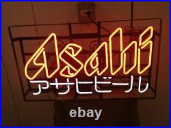 Asahi Beer Japanese 20x16 Neon Light Sign Lamp Real Glass Bar Open Wall Decor