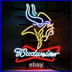 B udweiser Beer Minnesota Vikings Man Cave 20x16 Neon Sign Light Lamp Bar Wall