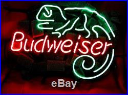 BUD WEISER Man Cave Beer Bar Vintage NEON LIGHT SIGN LIZARD Window Wall Room