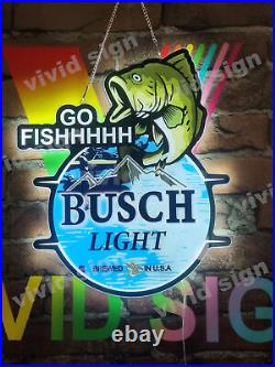 Bass Fish Go Fishing Beer 2D LED 20 Neon Sign Light Lamp Bar Open Wall Decor