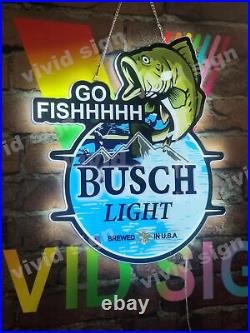 Bass Fish Go Fishing Beer 2D LED 20 Neon Sign Light Lamp Bar Open Wall Decor