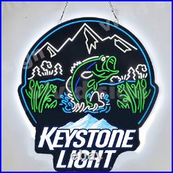 Bass Fish Mountains Fishing Beer 2D LED 20 Neon Sign Light Lamp Wall Bar Decor