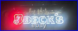 Becks beer dimming neon sign city skyline advertising bar man cave lounge