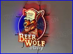 Beer Wolf Hat 24x20 Vivid LED Neon Sign Light Lamp With Dimmer