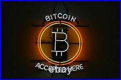 Bitcoin Accpeted Here 20x16 Neon Sign Light Lamp Beer Bar With Dimmer