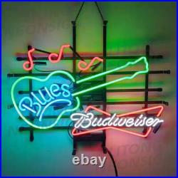 Blues Beer Neon Sign Beer Bar Music Pub Restaurant Glass Wall Decor Gift 24x20