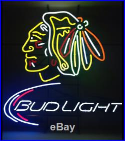 Bud Light Chicago Blackhawks Neon Light Sign 20x16 Beer Cave Gift Lamp Bar