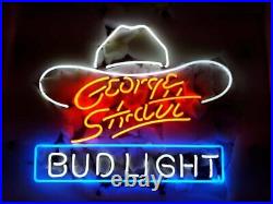 Bud Light George Strait Hat 20x16 Light Lamp Neon Sign Beer Bar Glass Decor