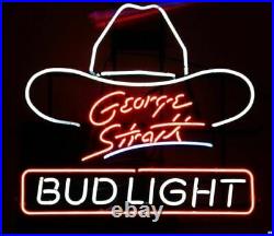 Bud Light George Strait Hat Man Cave Beer Neon Light Sign 17''x14'