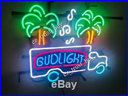 Bud Light Truck Palm Trees Music Notes Beer Neon Sign 17x13 With Dimmer