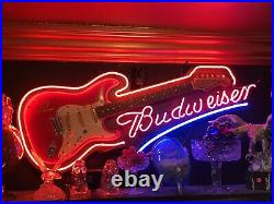 Budweiser Beer Advertising Neon Guitar Sign Rare Glows 3 Colors ManCave Tavern