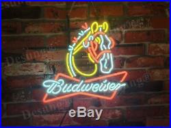 Budweiser Clydesdale Horse Glass Beer Neon Light Sign 20x16 Poster Artwork
