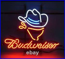 Budweiser Cowboy 17x14 Neon Sign Beer Bar Lamp Light Real Glass Artwork Decor