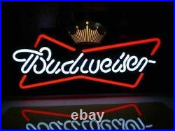 Budweiser Crown Bowtie 20x12 Neon Sign Beer Bar Lamp Light Real Glass Windows
