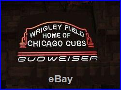 Budweiser Home Of Chicago Cubs Wrigley Field Bar Beer Neon Light Sign 24x20