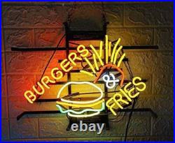 Burgers Fries 24X20 Neon Sign Light Lamp Beer Bar Restaurant Wall Decor LA