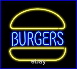 Burgers Hamburger Open Neon Sign Lamp Light With Dimmer Acrylic Beer Bar