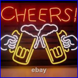 Cheers Beer Mugs 20x16 Neon Light Sign Lamp Bar Pub Open Tube Real Glass