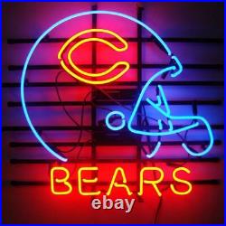 Chicago Bears Helmet Man Cave 20x16 Neon Light Sign Lamp Beer Bar Open Display