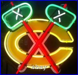 Chicago Blackhawks Tomahawk Vivid Neon Sign 20x16 Beer Light Lamp Bar Display
