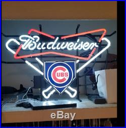Chicago Cubs Budweiser Bow Tie Bowtie Neon Sign 20x16 Light Lamp Beer Bar
