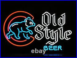 Chicago Cubs Old Style Beer 20x16 Neon Sign Light Lamp Bar Open Real Glass Art
