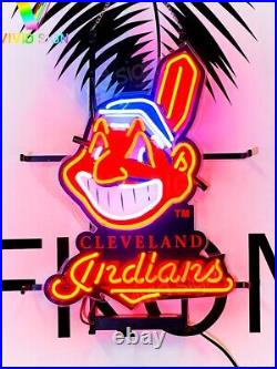 Cleveland Indians Beer 20x15 Neon Light Lamp Sign With HD Vivid Printing AA