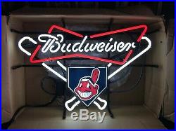 Cleveland Indians Budweiser Bowtie Neon Sign 20x16 Beer Light Lamp Bar Display